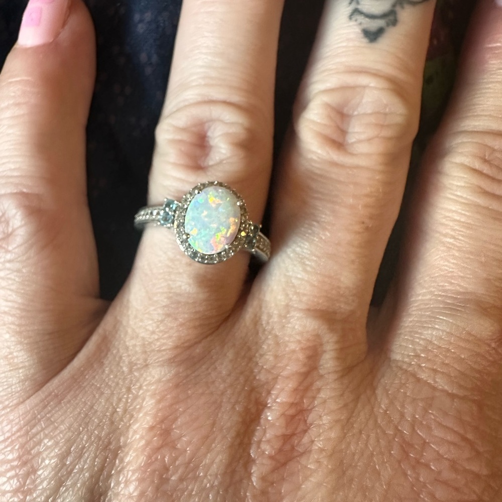 Opal and topaz sterling silver ring